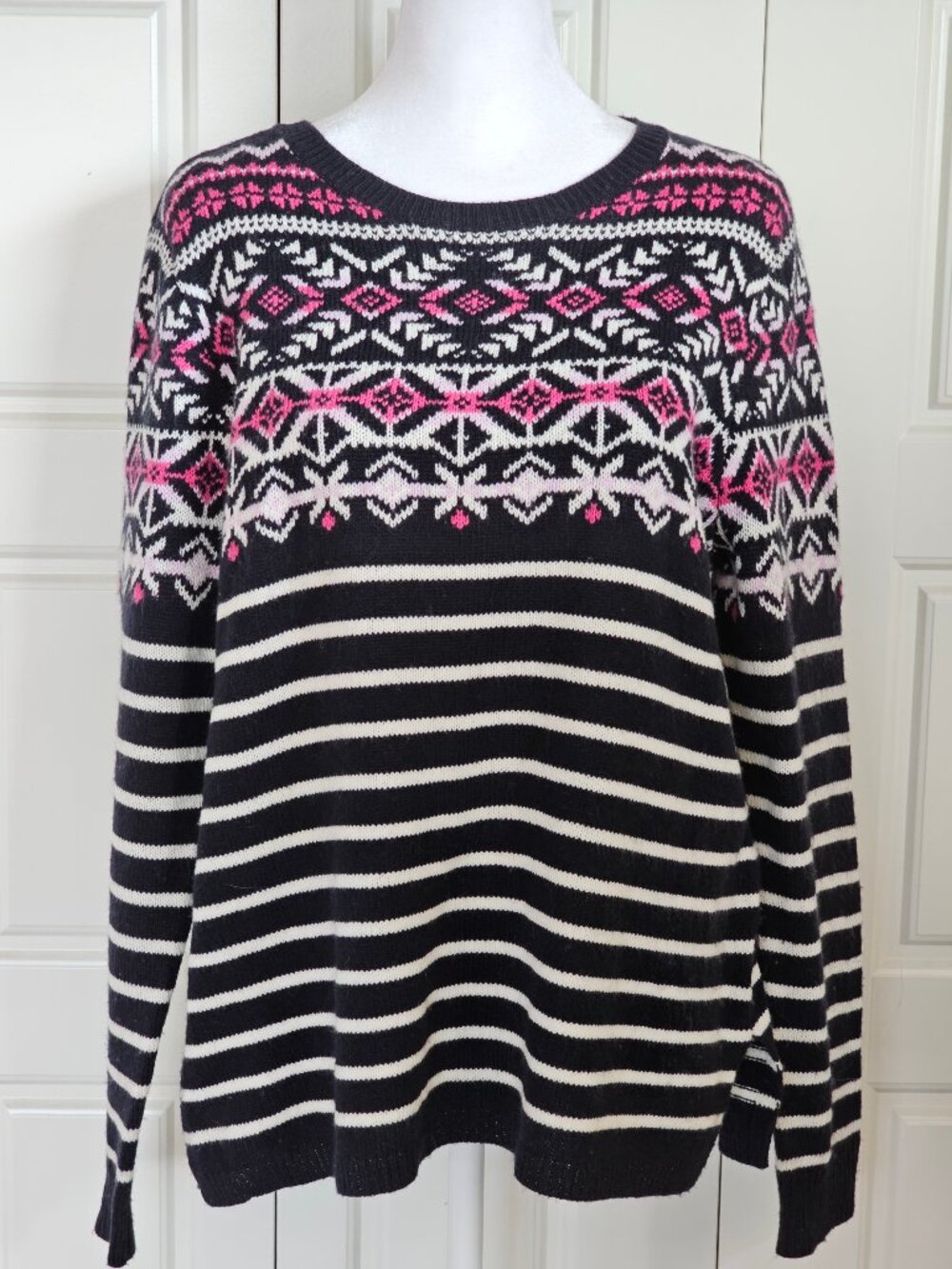 Vineyard Vines Fair Isle Striped Lambswool Sweater Navy Pink M Nordic